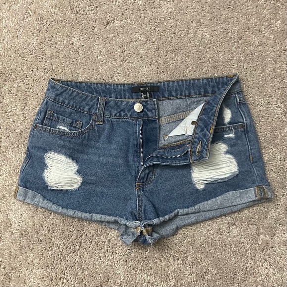 Forever 21 Women’s Jean Shorts Size 28 Distressed Destroyed Booty High Waist - Picture 7 of 8